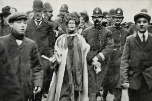 Social History. London, February 1908. Emily Pankhurst, is arrested by police officers.